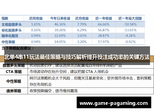 北单4串11玩法最佳策略与技巧解析提升投注成功率的关键方法 北单4串11玩法最佳策略与技巧解析提升投注成功率的关键方法