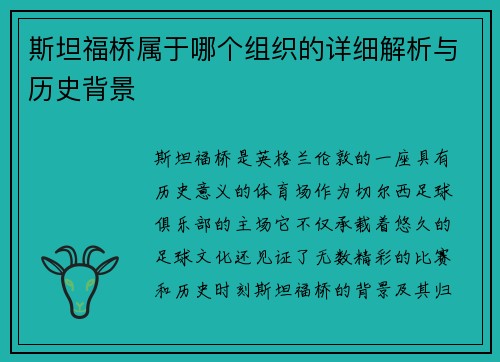 斯坦福桥属于哪个组织的详细解析与历史背景